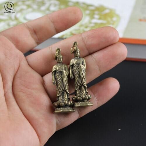 Metal Brass Pendant Gift Keychain Hanging Vintage Copper Buddha Craft Key Chain Ring Pendants Jewelry Men Car Keyring