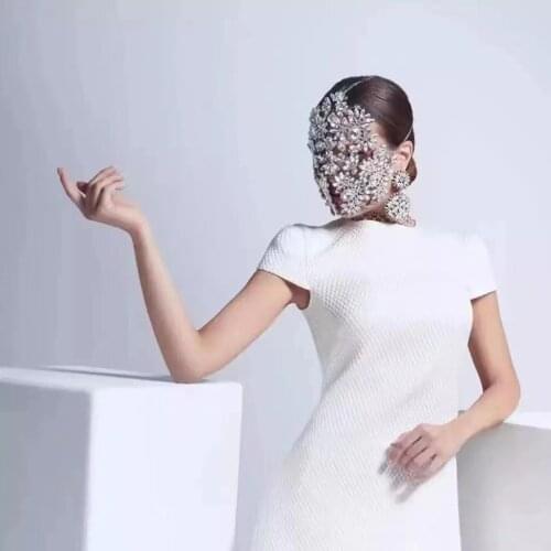 Fashion Halloween Full Face Mask Rhinestone Jewelry for Women Bling Silver Color Luxury Sexy Facemask Crystal Dance Jewelry