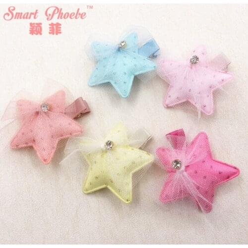 Boutique 10pcs Fashion Cute Glitter Dot Star Hairpins Solid Gemstone Lace Bow Star Hair Clips Princess Headwear Hair Accessories