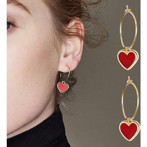 Fashion Party Women Red Love Heart Pendant Hoop Earrings Jewelry Birthday Gift trendy