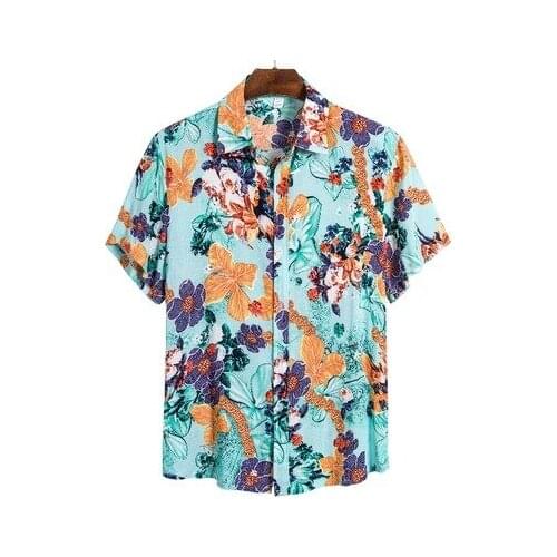 Leviortin Summer Mens Beach Shirts Fasshion Flowers Printed Thin Breathable Loose Short Sleeve Lapel Shirt