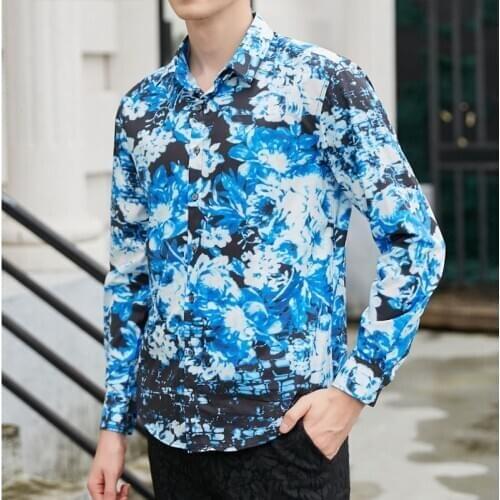 Western style Mens Shirt Fashion Ethnic Style Vintage Printing Casual Slim Long Sleeve Dress Party Shirt man Blouse Tops style