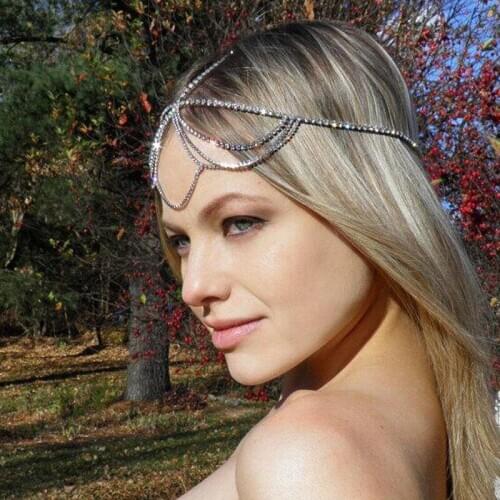 New Rhinestone Tassel Forehead Bohemian Hairband Silver Color Headband Headpiece Bands For Women Bridal Wedding Jewelry