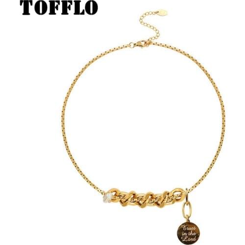 TOFFLO Stainless Steel Jewelry Natural Freshwater Pearl Necklace Punk Exaggerated Rope Link Chain Necklace For Female BSP854