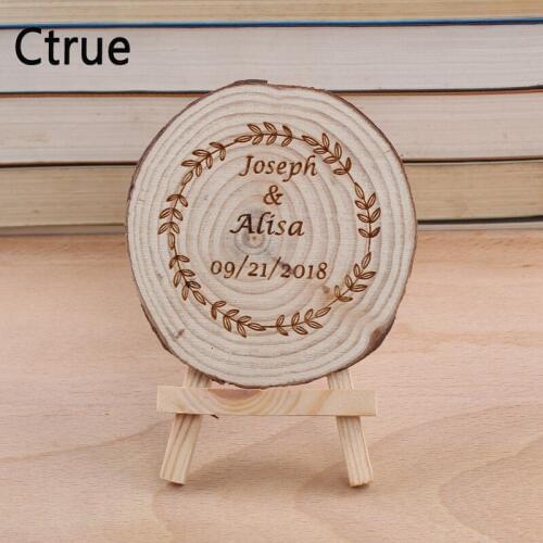 Personalised bride and groom name date Wood Tag with Easel Wedding Gifts for Guests rustic wedding decoration centerpieces