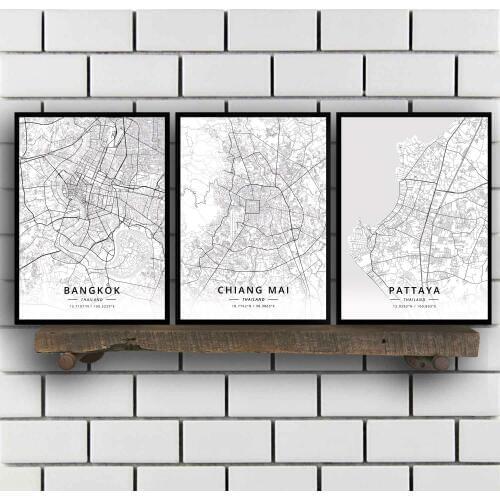 Bangkok Chiang Mai Pattaya Phuket Thailand Map Poster