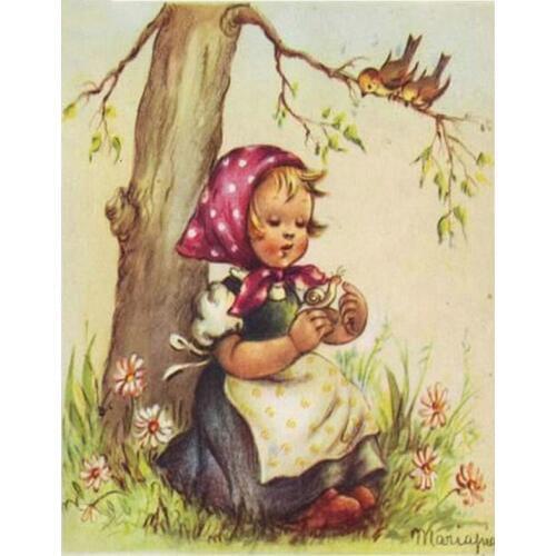 Full Square Round 5D Diy Diamond Painting Rural little girl 5d Cross Stitch Embroidery mosaic Decor Hobbies and CraftsZP-3259