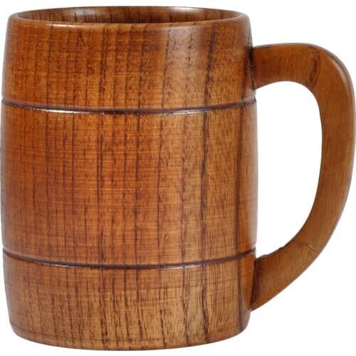 Nordic Style Portable Beer Wooden Classical Natural Barrel Shaped Mug Cup For Camping Hiking, Survival Campfire