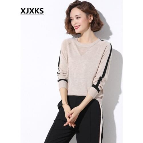 XJXKS Round neck long sleeve women casual sweater 2020 fall new comfortable wool knitted sweater women pullover