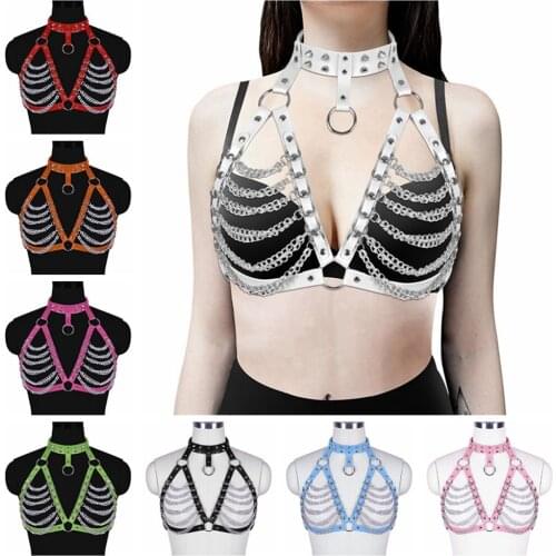 Sexy Lingerie Leather Harness Fashion Harajuku Waist Belt Garter Waistband Punk Rave Garter Metal Chain Accessories Fetish