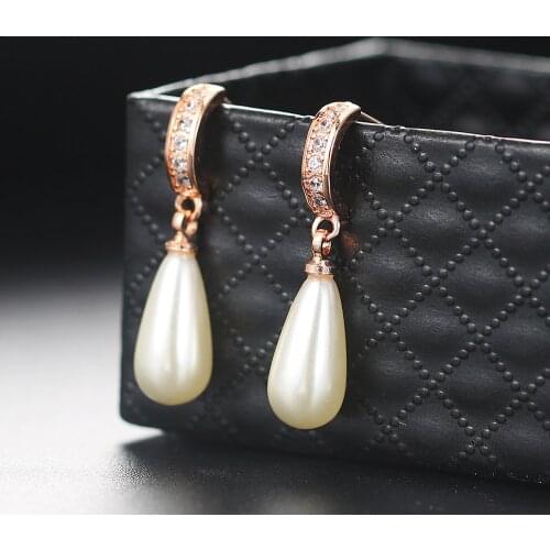 Elanget Water Drop Earring For Women White Imitation Pearl Rose Gold Color Womens Earing Wedding Engagement Female Jewelry E446