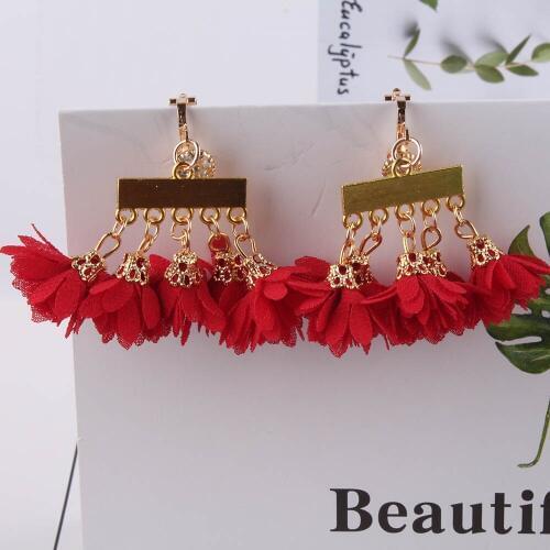 Clip On Earrings for women Charm Ethnic Colorful Flower Multilayer petal Colorful Long tassel earrings Ethnic earrings for women