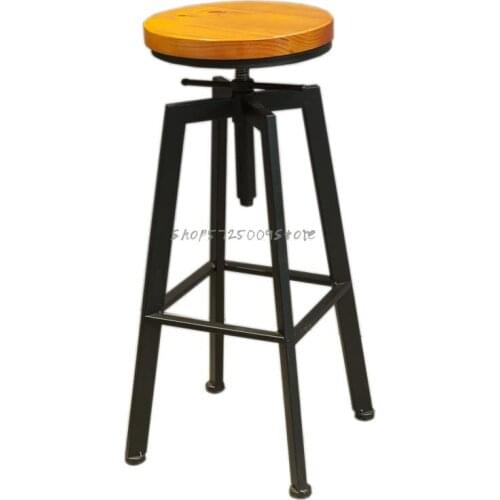Nordic Iron Bar Chair Industrial Style Rotary Bar Stool Domestic Lift Bar Chair Solid Wood High Chair Back Stool
