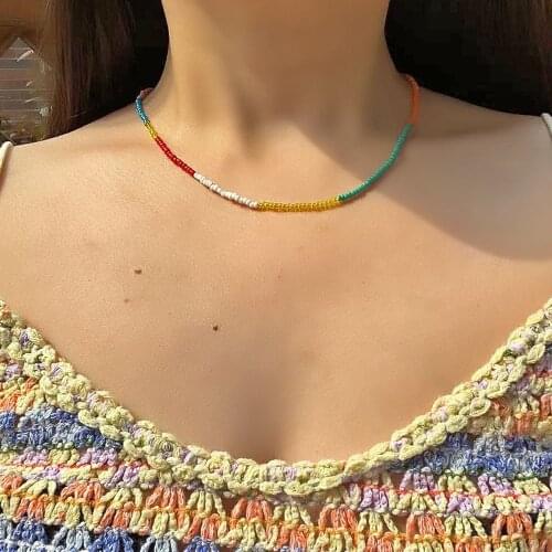Bohemian Short Rainbow Colorful Seed Beads Necklace For Women-Mushroom Pendant Beads Necklace