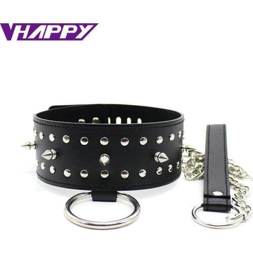 Include Drag Chain and Small Lock Black Neck Collar Rivet Short Sharp Nail Adult Games Couple Sex Toys For Couples VP-CR003003AA