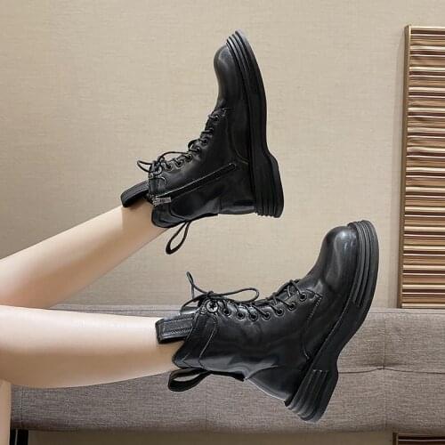 2021 Winter Woman Ankle Boots Fashion Platform Boots Brand Designers Thick Sole Leather Ladies Shoes Gladiator Boots Women Brown