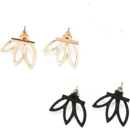 Hollow Lotus Earrings Gold Black Silver Color Flower Stud Earrings For Women Creative Metal Earing Jewelry New Earings Wholesale