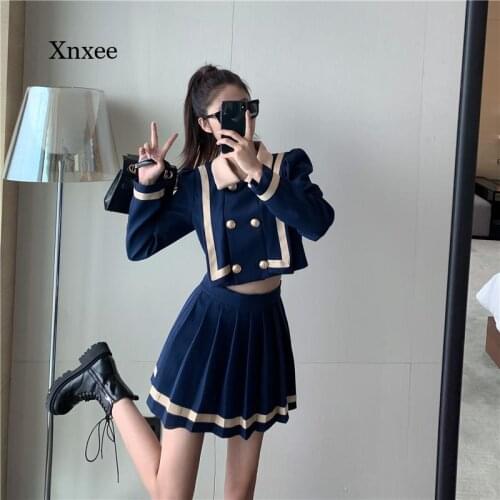2021 Spring and Autumn Womens New College Style Two-Piece Short Coat + High-Waist Pleated Skirt Elegant and Chic Womens Suit