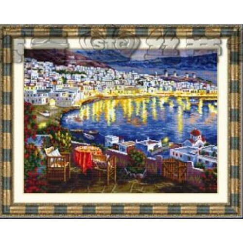 Gold Collection Beautiful Counted Cross Stitch Kit Nightwatching Harbour Port Beach Seaside City at Night dome 111004