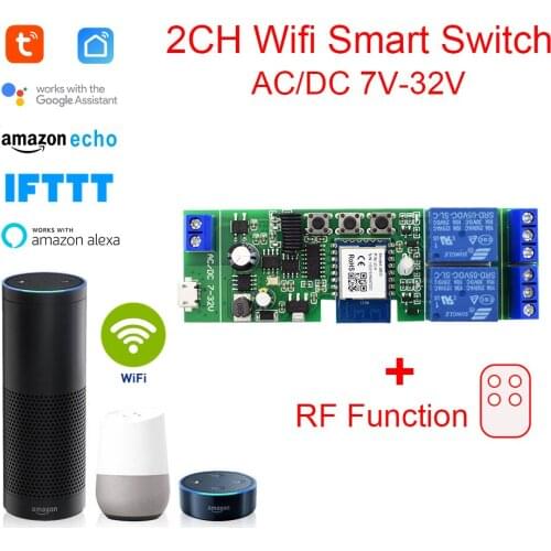 2 Way DiY WiFi Smart Light Switch Relay Module Smart Home Smart Life/Tuya APP Remote Control Work With Alexa Echo Google Home