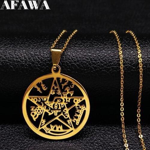 2021 Pentagram Stainless Steel Statement Necklace Men Religion Gold Color Necklace Jewellery corrente masculina ouro N425S01