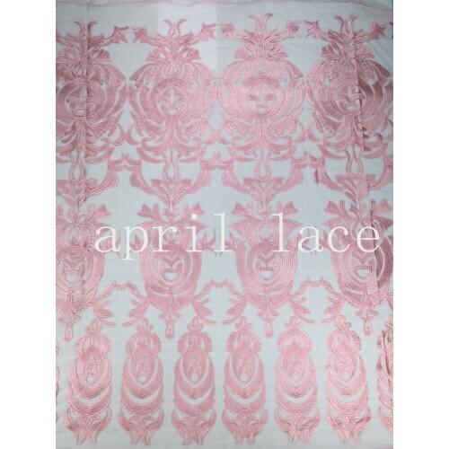 5yards /lot yfs002 # pink floral best quality embroidery tulle mesh lace fabric for sawing wedding dress