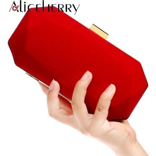 Velvet Evening Bags Women Red/Black/Blue Chain Shoulder Purse Day Clutch Box Bags For Wedding Party Banquet Bag High Quality