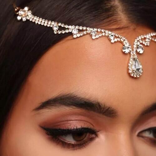 Retro romantic shiny crystal zircon Bridal Hair chain womens wedding dress Rhinestone forehead with hair accessories
