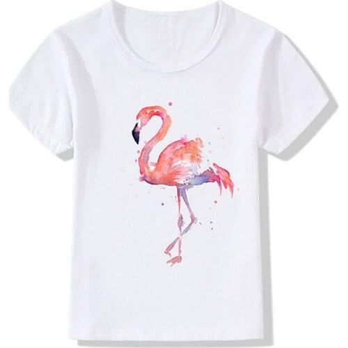 Hot Flamingo Print Children T-shirt Long Sleeve Casual Autumn Tops Kids O-neck White T shirt CT-1976