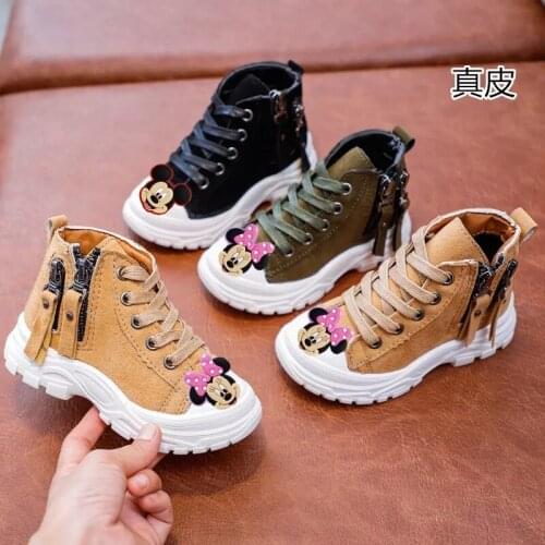 Disney Mickey casual shoes childrens short boots 2021 autumn and winter new Martin boots boys and girls leather baby outdoor bo