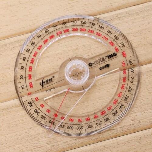 Hot sell 200 PCS All Circular 10cm Plastic 360 Degree Pointer Protractor Ruler Angle Finder Swing Arm For School Office Supplies