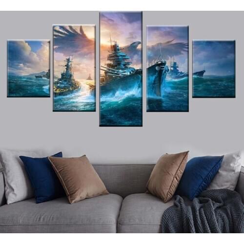 HD Printing Nordic Poster 5 Pieces Sea Boat and Eagle Painting Canvas in the Sky Picture Modular Living Room Decoration Wall Art