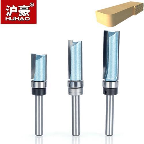 HUHAO 2pcs/lot Woodworking Milling Cutter Bearing Flush Trim Router Bit For Wood 1/2" 1/4" Shank Straight Bit Tungsten Tool
