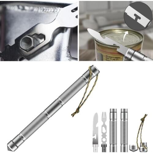 Outdoor Multifunctional Tools Self-defense Stick Opener Set Wild Car Knife Tableware Fork Survival Camping Tool Compass and R5N8