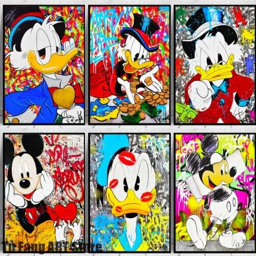 Canvas Painting Wall Art Graffiti Disney Mickey Mouse Donald Duck Posters and Prints Room Decor Pictures Living Home Decoration