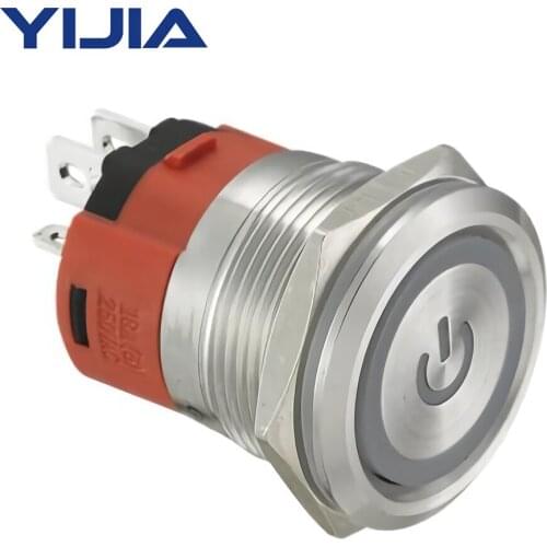 New Design 1NO1NC 18 Amp 25mm Momentary 12V Power Sign Ring LED IP65 Waterproof SS Push Button Switch GQ25AF-11EP/S