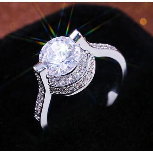 Rings Round Silver Color for Women Gorgeous Engagement Wedding Cut Ring Size 6-10