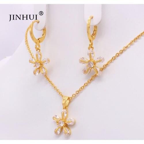 Hawaiian luxury Gold plated 24K bridal jewelry sets Ethiopia necklace earrings jewellery set African wedding gift set for women