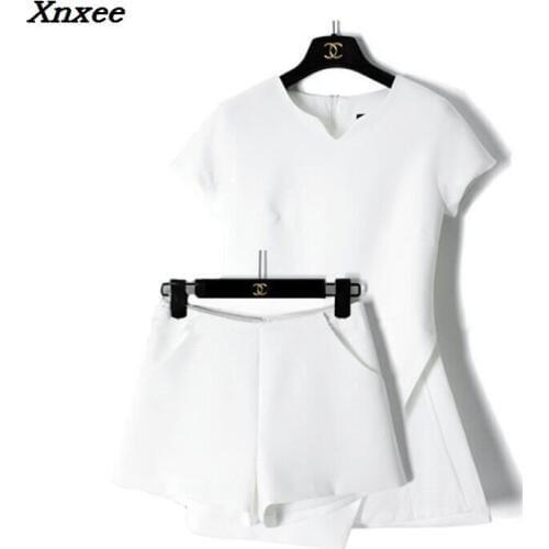 Summer women sets two pieces set v-neck tops+short sets casual female office suit womens costumes Xnxee