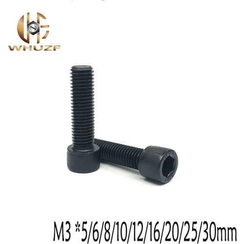 100Pcs M3 *5/6/8/10/12/16/20/25/30mm DIN912 high strength Alloy Black Steel Hexagon Socket Head Cap Furniture Screws
