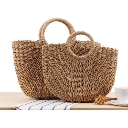 Fashion Womens Simple Hand-woven Straw Bag Casual Summer Solid Shopping Bag Vacation Beach Tote Bags IL00594
