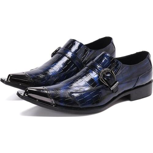 Size 13 Brand Designer Men Dress Shoes 2021 Genuine Leather Buckle Monk Strap Mens Blue Black Office Party Formal Mens Shoes