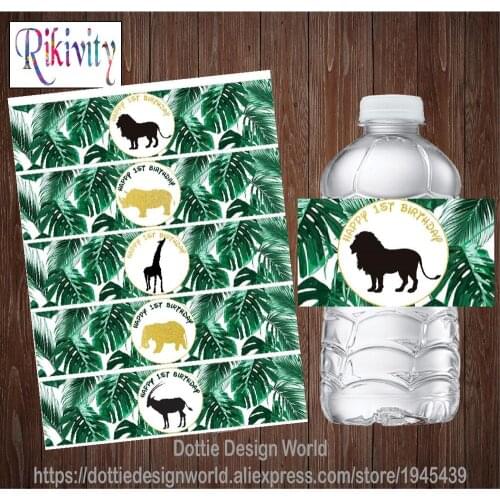 Custom Jungle Animal Tropical Leaves Birthday Water Bottle Wine Labels Candy Bar Wrapper Stickers Baby Shower Wedding Decoration