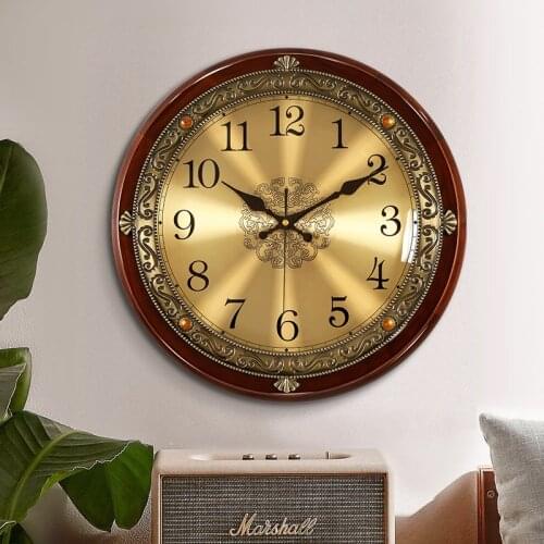 Solid Wood Wall-Mounted Wall Clock Living Room European-Style Household Clock American Light Luxury Bedroom Pocket Watch