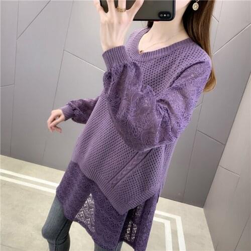Room 195421, 5 rows, No. 5 lower] real shot 60 solid lace sleeve pocket Pullover Sweater