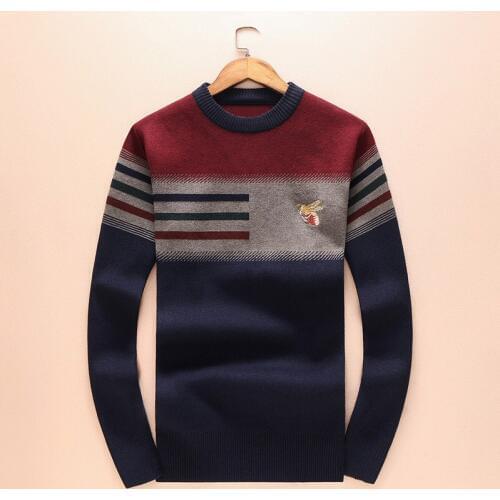 New 2018 Man Luxury Winter gentleman embroidery Bees Striped Knit Casual Sweaters pullover Asian Plug Size High quality Drake H7