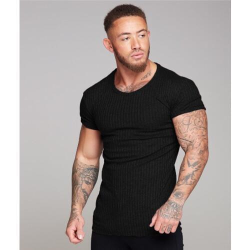 New Sport Running T Shirt Men Gym Fitness Knitwear Short Sleeve T-shirt Elastic Sportswear Sweater Workout Training Tshirt