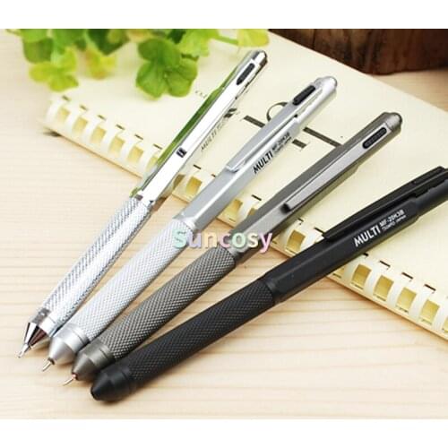 Ohto MF-20K3B Multi-B 2+1, Black Red 0.7mm, Mechanical Pencil 0.5mm, Hexagon Barrel, Knurled Grip, 3 Points, Gunmetal