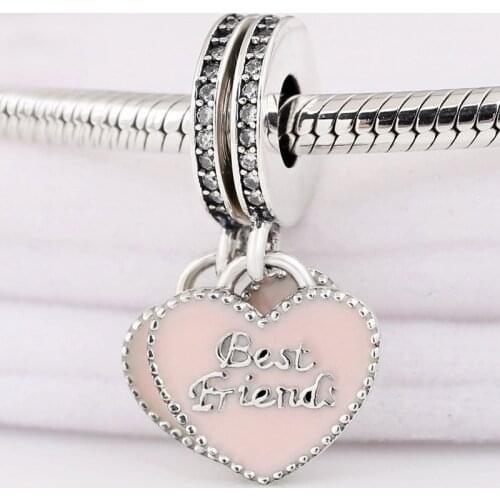 Original Enamel Love Heart Best Friends Pendant Bead Fit 925 Sterling Silver Bead Charm Europe Bracelet Bangle Diy Jewelry