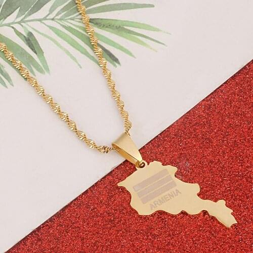 Stainless Steel Gold Color Armenia Map Pendant Necklace Trendy Armenians Map Charm Jewelry